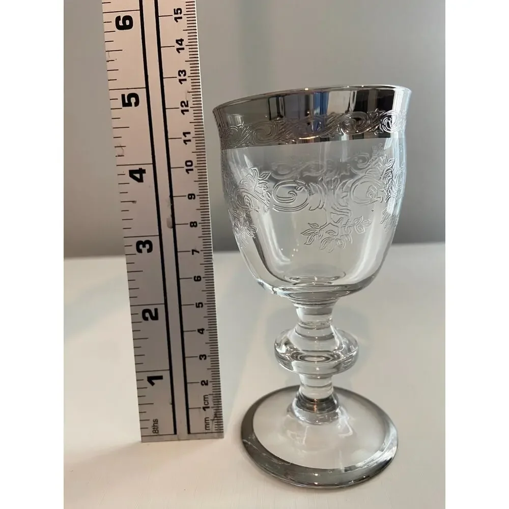Vintage Murano Medici Small Liquor MCM Crystal Glasses, Platinum Rim, Set of 6